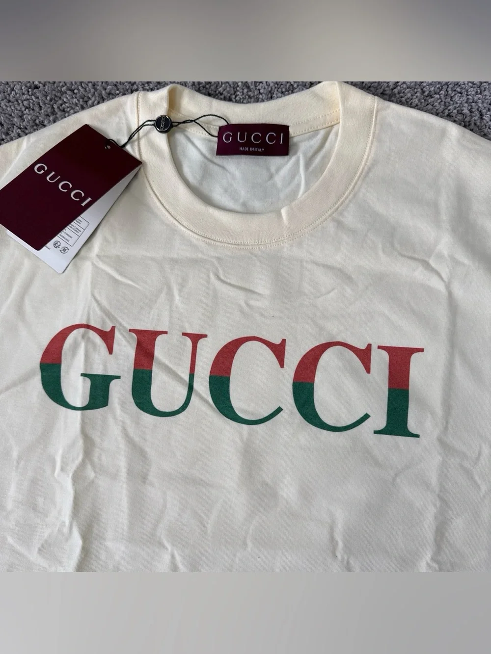 Gucci Men's Cream Logo T-Shirt round neck size XL